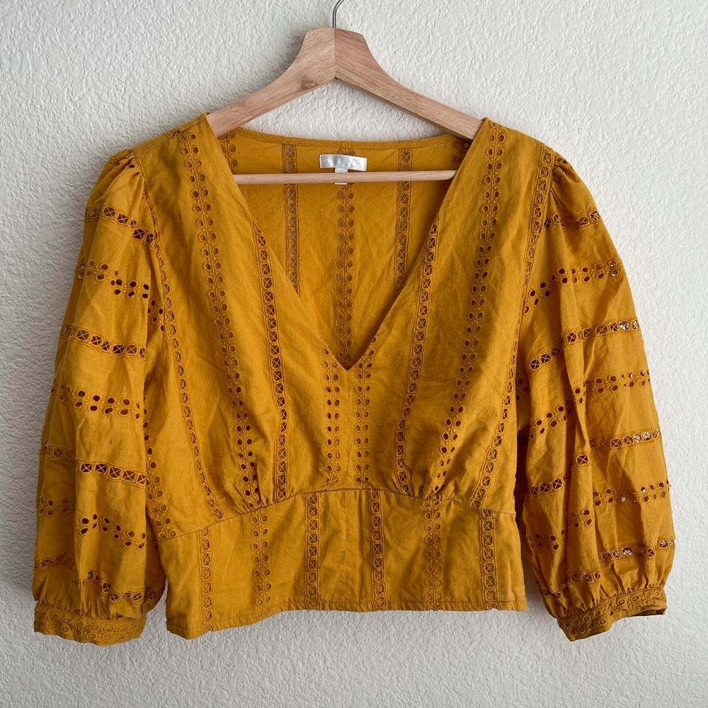 Yellow cotton top with hole detailing